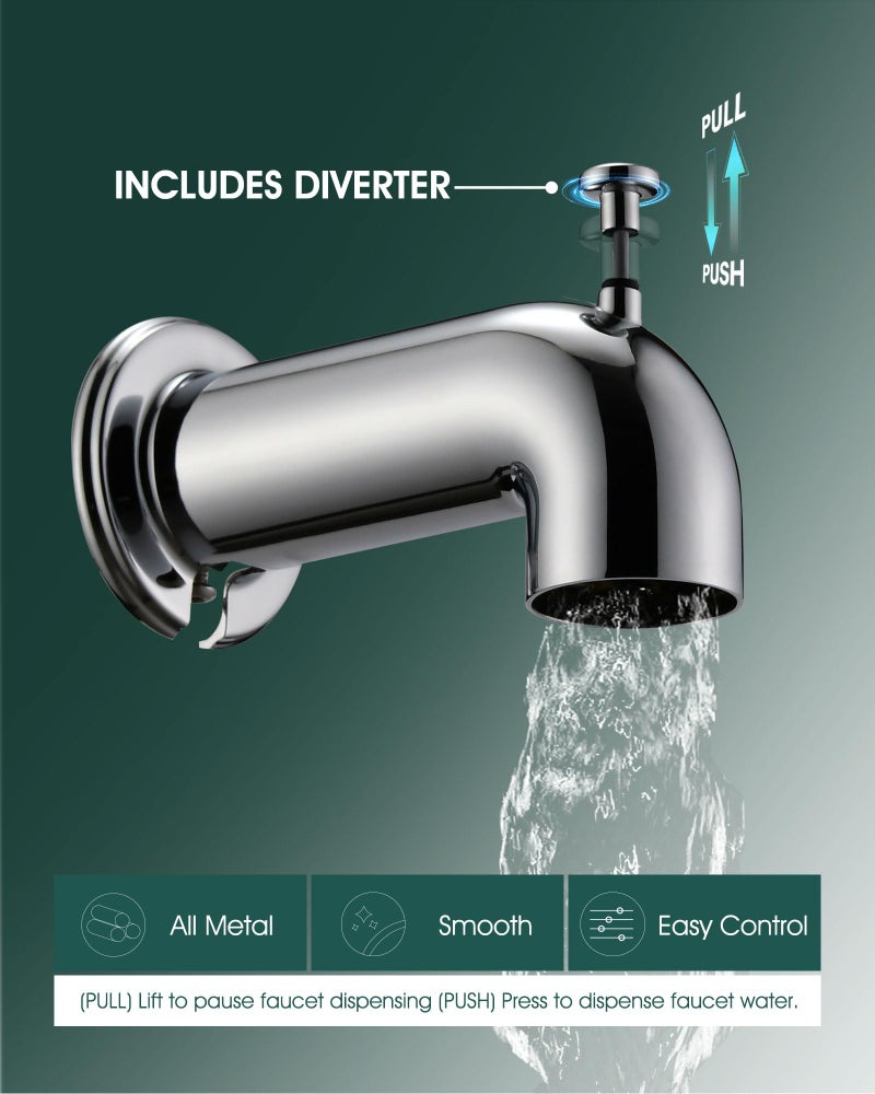 LOCALAND Slip-On Extra Long Tub Spout with Diverter, 1/2 Inch Slip Fit Connection,Chrome Plated - Image 3